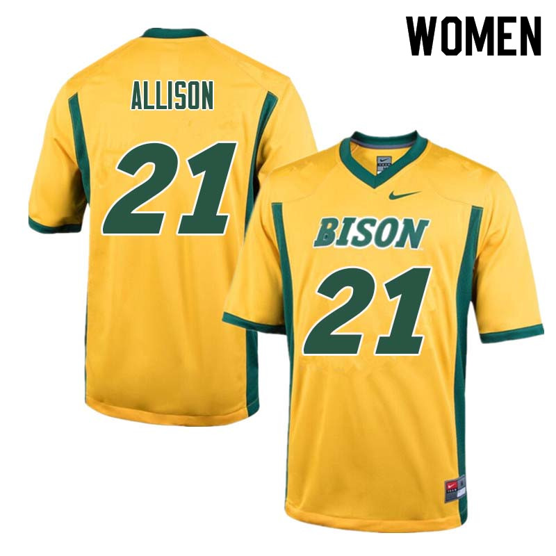 Women #21 Jalen Allison North Dakota State Bison College Football Jerseys Sale-Yellow - Click Image to Close
